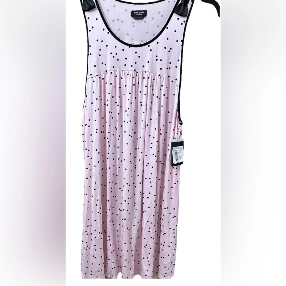 NWT Women 1X Kate Spade PINK/BLACK SCATTERED DOTS Soft Knit Jersey Nightgown